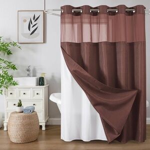 No Hook Shower Curtain with Snap in Fabric Liner, Waffle Weave Heavy Duty Thick
